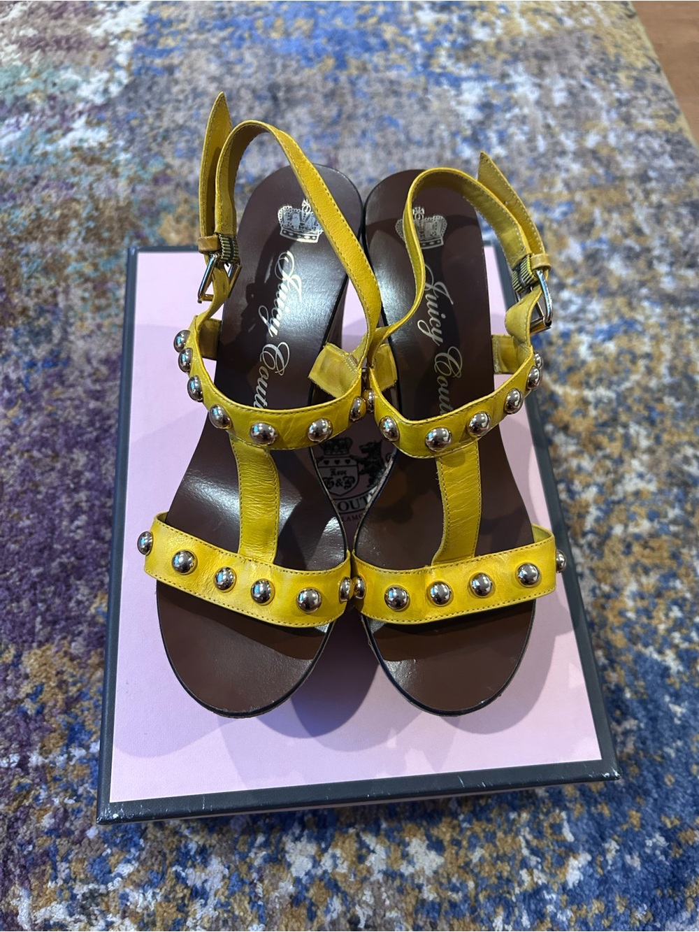 Juicy Couture Yellow Studded T-Strap Slingback Sandals